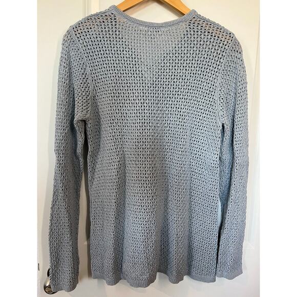 J Jill Pointelle Sweater Womens Size Small 100% Cotton Tassels Light Blue - Picture 6 of 9